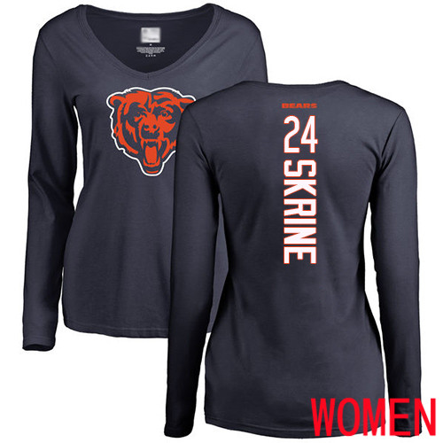 Chicago Bears Navy Blue Women Buster Skrine Backer NFL Football #24 Long Sleeve T Shirt
